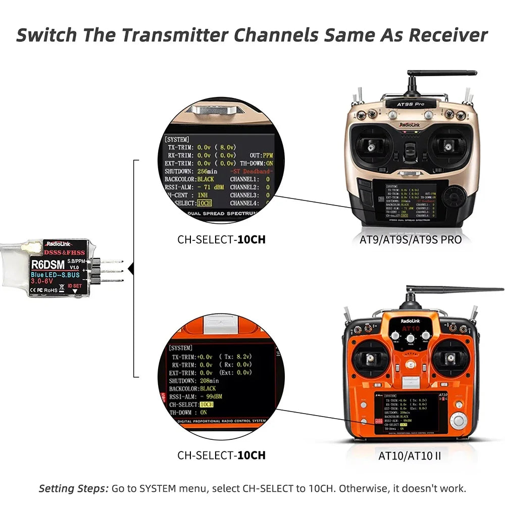 Radiolink R6DSM 2.4G 10CH RC Transmitter Receiver