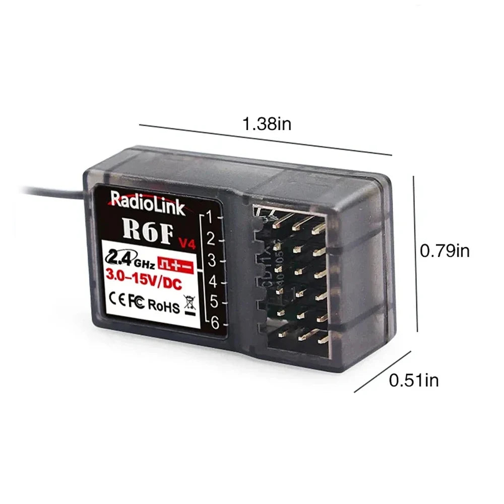 Radiolink R6F Receiver 6 Channel 2.4GHz for RC Car and Boat Radio Transmitter Remote Controller RC6GS V2 / RC4GS V2 / T8FB / T8S
