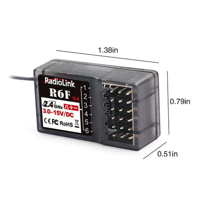 Radiolink R6F Receiver 6 Channel 2.4GHz for RC Car and Boat Radio Transmitter Remote Controller RC6GS V2 / RC4GS V2 / T8FB / T8S