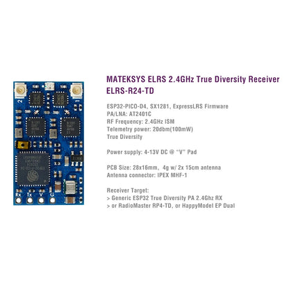 MATEK MATEKSYS EXPRESSLRS 2.4GHZ TRUE DIVERSITY RECEIVER R24-TD 2.4GHz ISM 20dbm (100mW) CRSF
