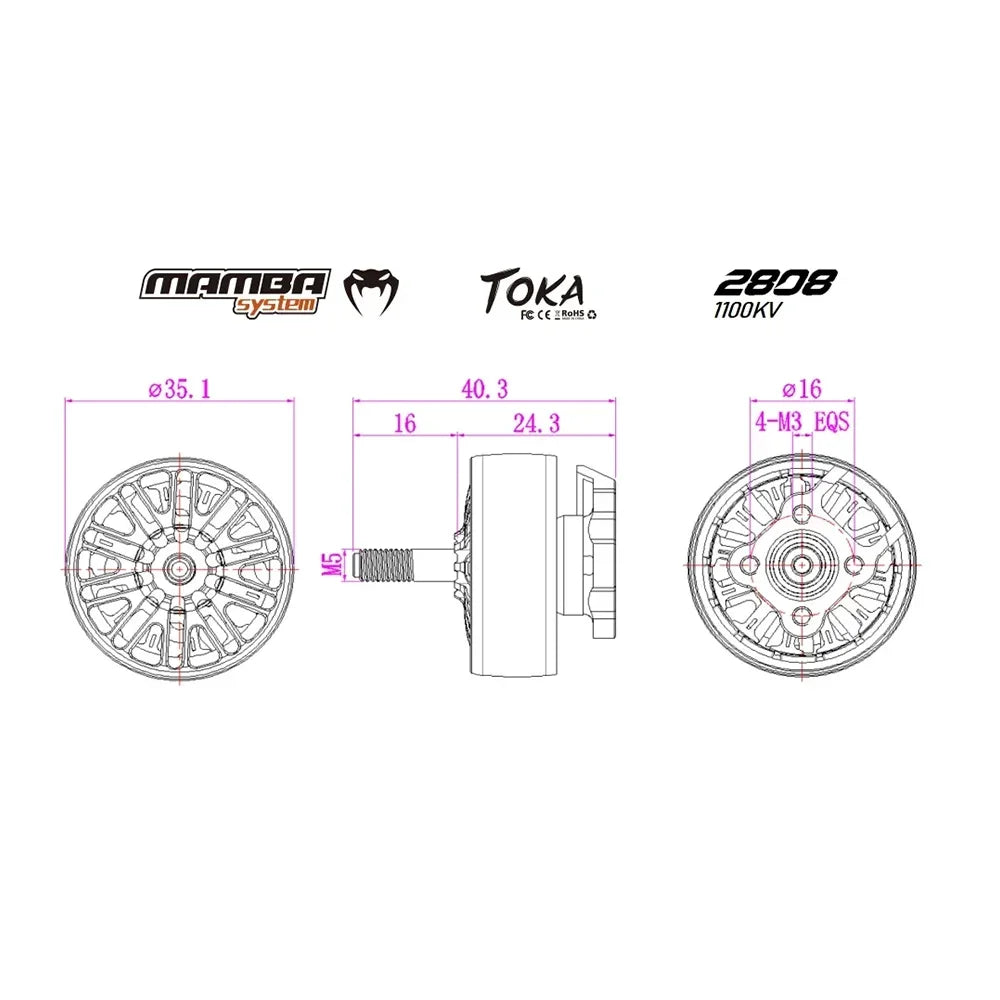 DIATONE MAMBA TOKA 2808 1100KV  Brushless Motor 4-6S