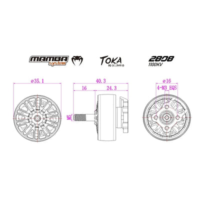DIATONE MAMBA TOKA 2808 1100KV  Brushless Motor 4-6S