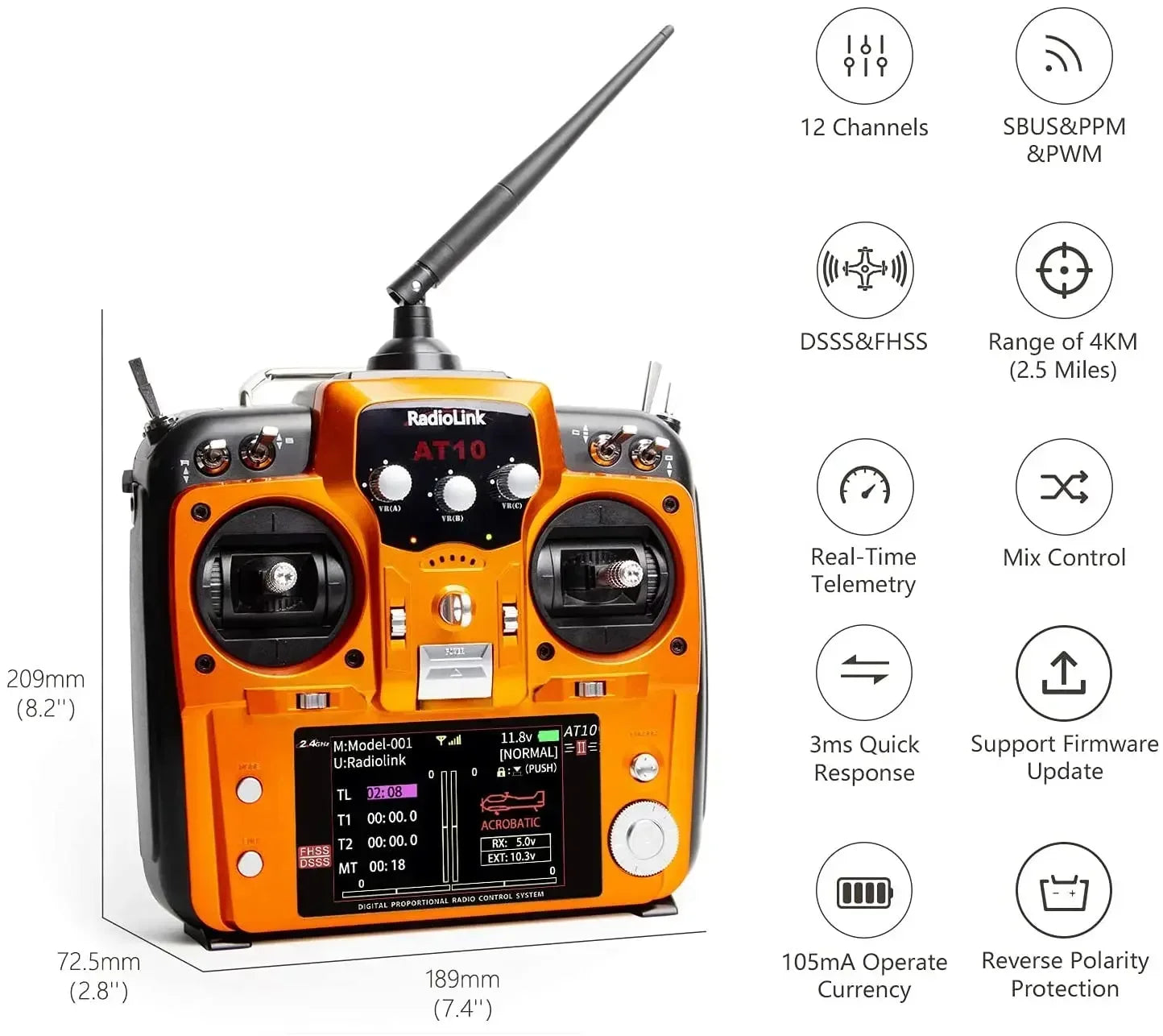 Radiolink AT10II 2.4Ghz 12 Channel RC Transmitter
