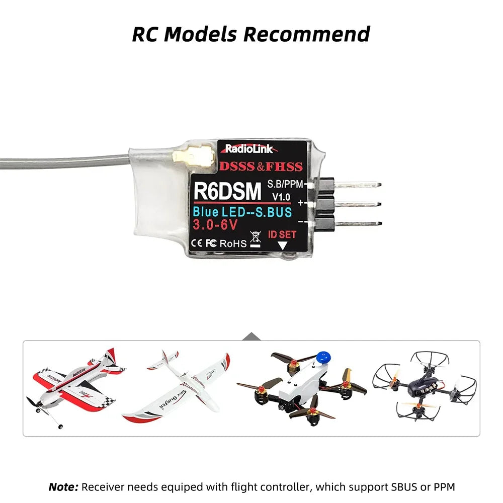 Radiolink R6DSM 2.4G 10CH RC Transmitter Receiver
