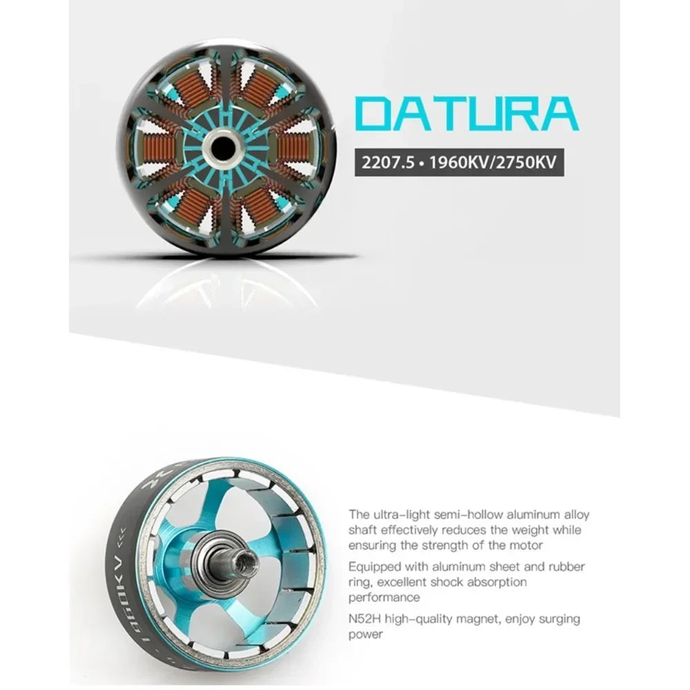 FOXEER DATURA 2207.5 1960KV / 2750KV Brushless Motor 4-6S Aluminum Alloy Hollow Shaft Compatible 5-6inch Propeller for FPV Drone